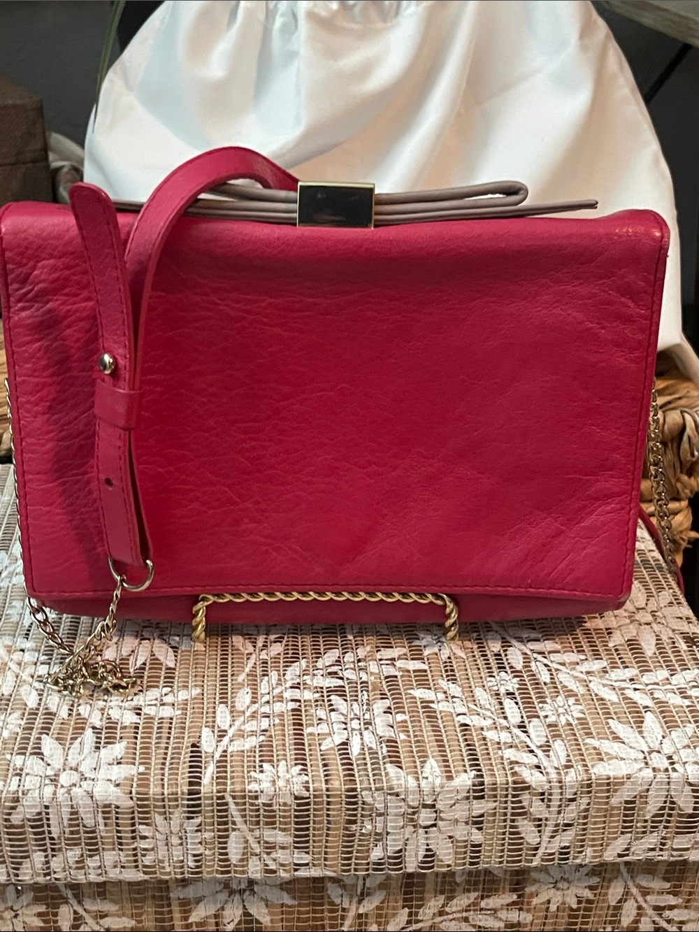 See by Chloé Leather Minaudière in pink and grey crossbody/clutch